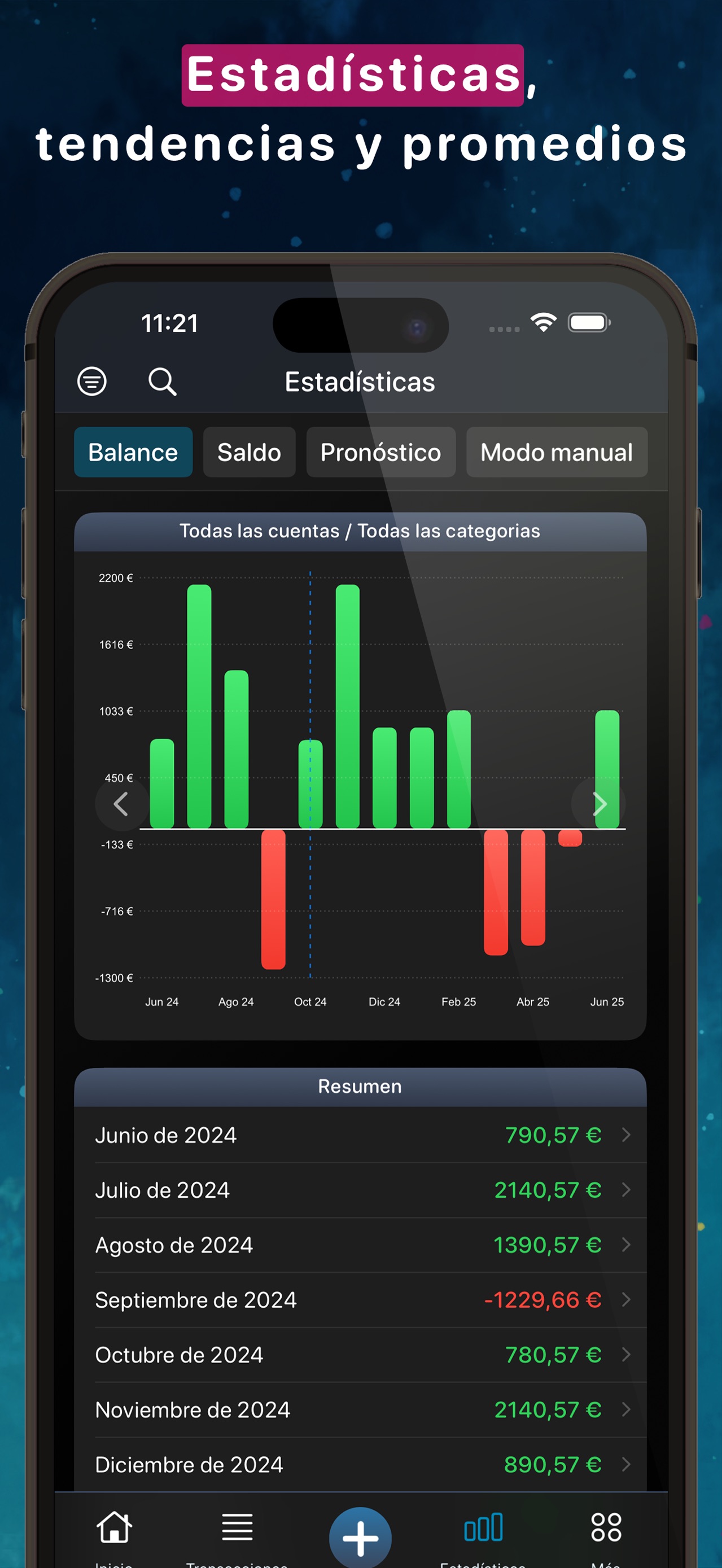 Captura de pantalla de Finanzas personales MoneyStats: Análisis Completo de la App