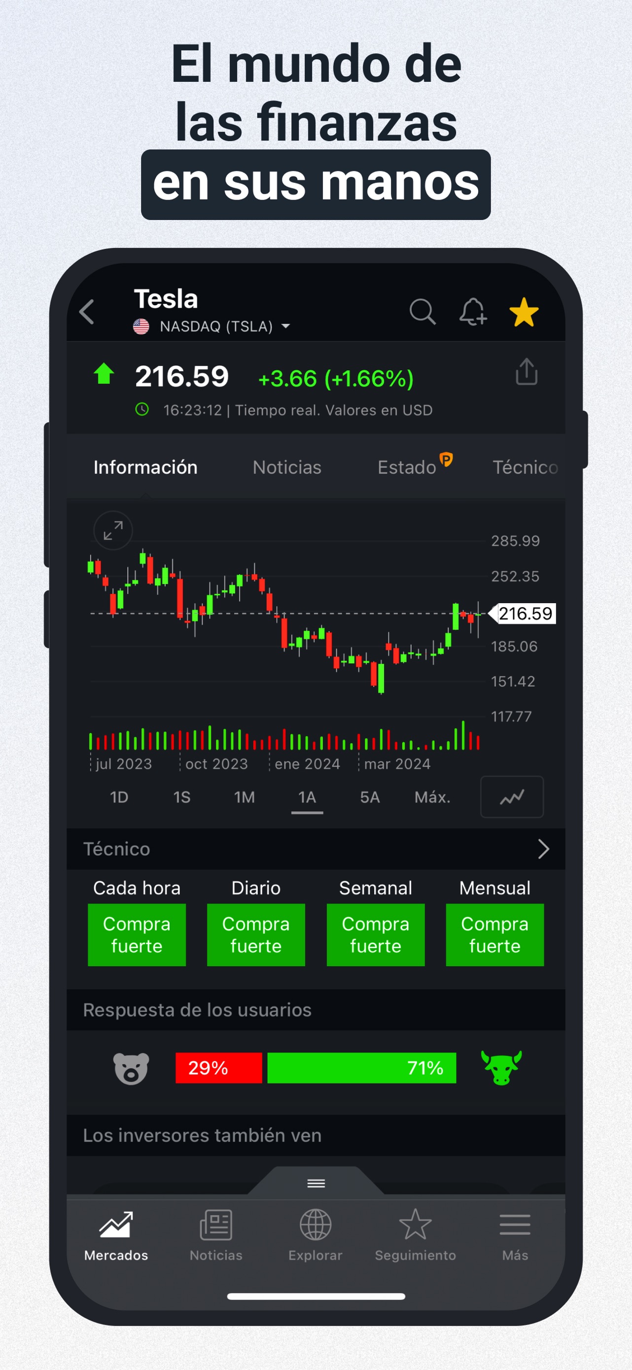 Captura de pantalla de Investing.com: Bolsa, noticias: Análisis Completo de la App