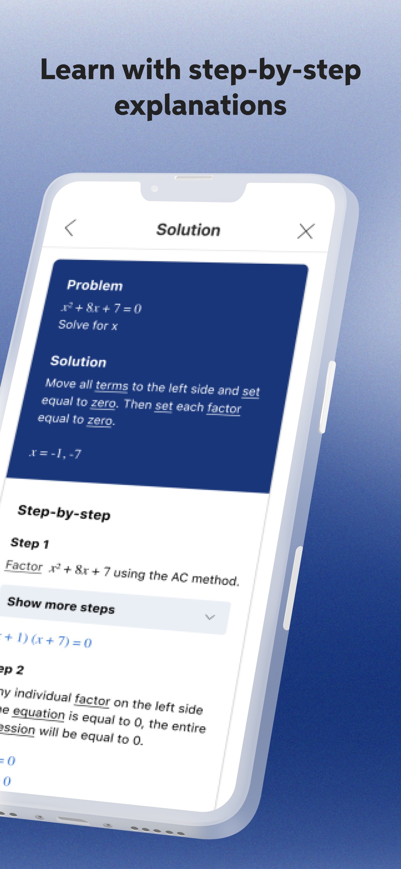 Captura de pantalla de Mathway - Solución matemática: Análisis Completo de la App