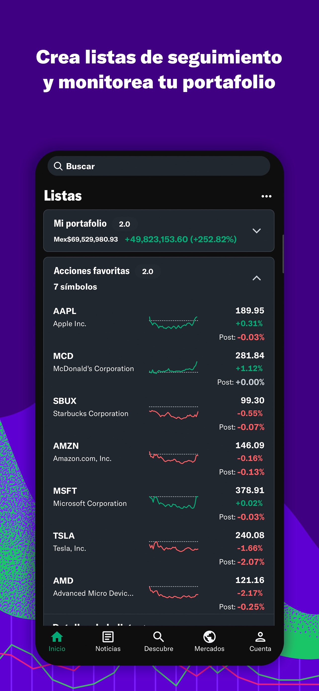 Captura de pantalla de Yahoo Finanzas: Análisis Completo de la App