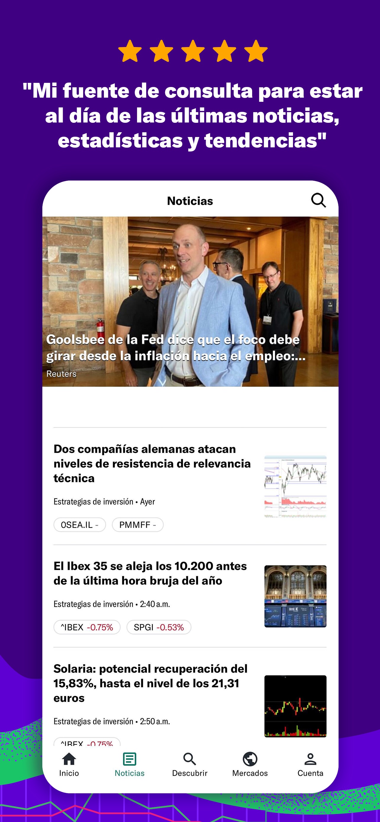 Captura de pantalla de Yahoo Finanzas: Análisis Completo de la App
